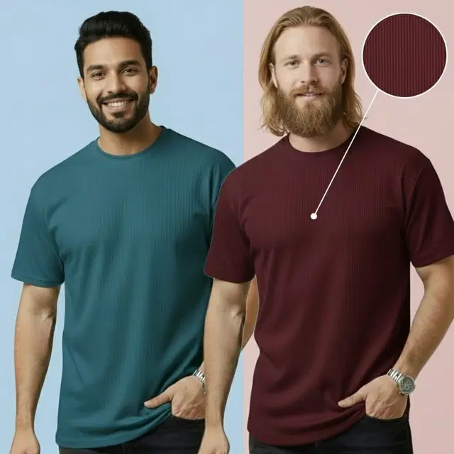 Polyester Round Neck T-shirt for Men, Multicolour, Pack of 2 (XL)