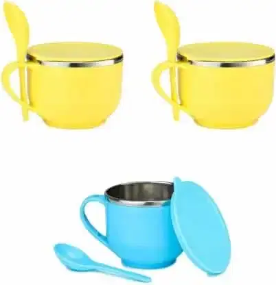 Shopeleven Maggi & Soup Bowl with Spoon Pack of 3, Multicolor