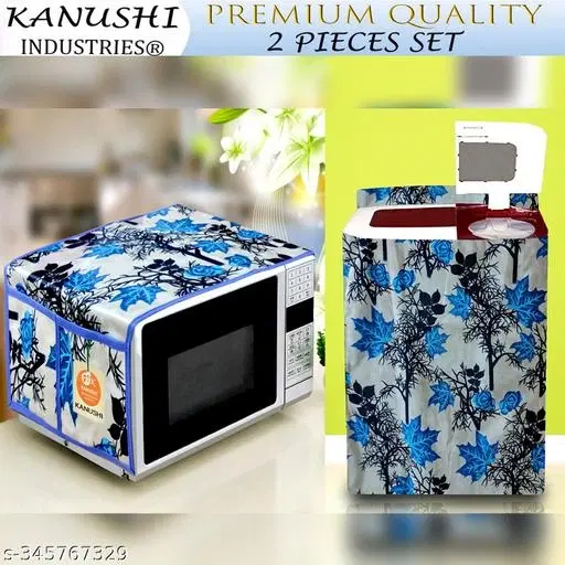 KANUSHI Industries® Microwave/Oven Top Cover With 4 Utility Pockets + 1 Pc Top Load Semi Automatic Washing Machine Cover (MICRO+WASMAC-SEMI-BLUE-SHUB)…