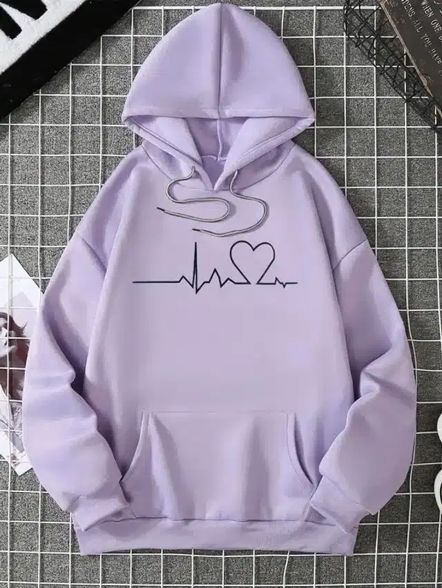 Fleece Self-Design Hoodies for Women (Lavender, S)