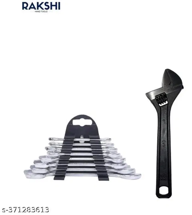 Combination Wrench Set, 8 Pcs with Adjustable Spanner, Silver & Black, Set of 2