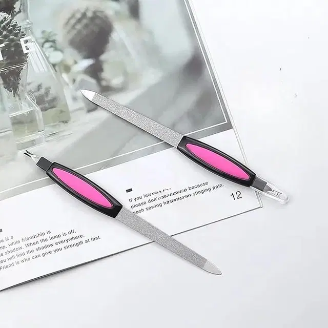 2-in-1 Nail File Tool Cuticle Cutter Remover for Manicure Pedicure, Multicolor, Pack of 2