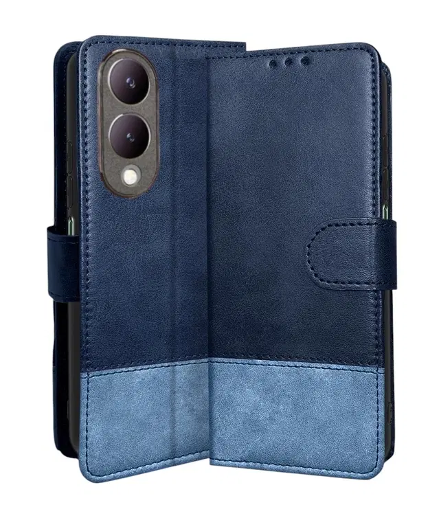 Artificial Leather Flip Cover For Vivo V2310 / Y17S / Y28 5G, Blue