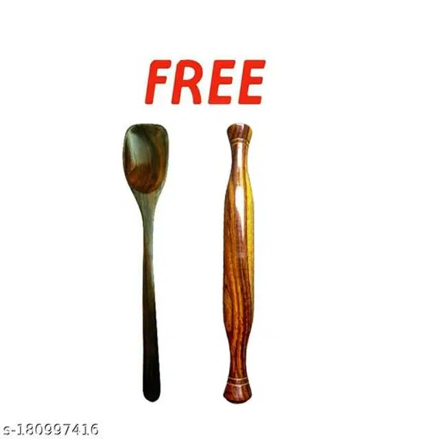 Wooden Serving Spoon with Rolling Pin, Brown, Set of 2