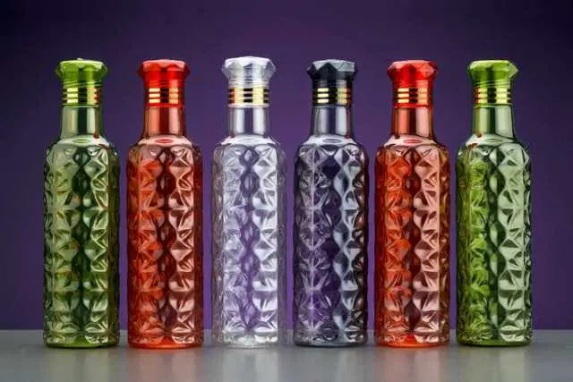 Premium Diamond Cut Design Plastic Water Bottle For Kitchen, Multicolour, Pack Of 6, Ak-020