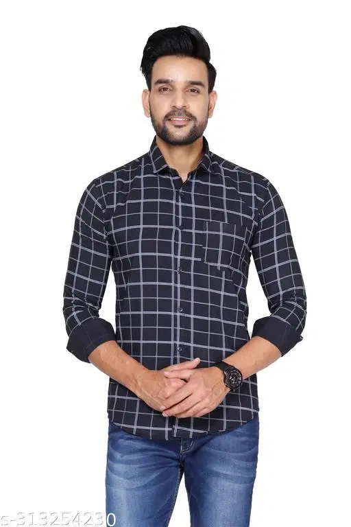 Cotton Blend Checked Shirt for Men, Black (XXL) Pack of 1