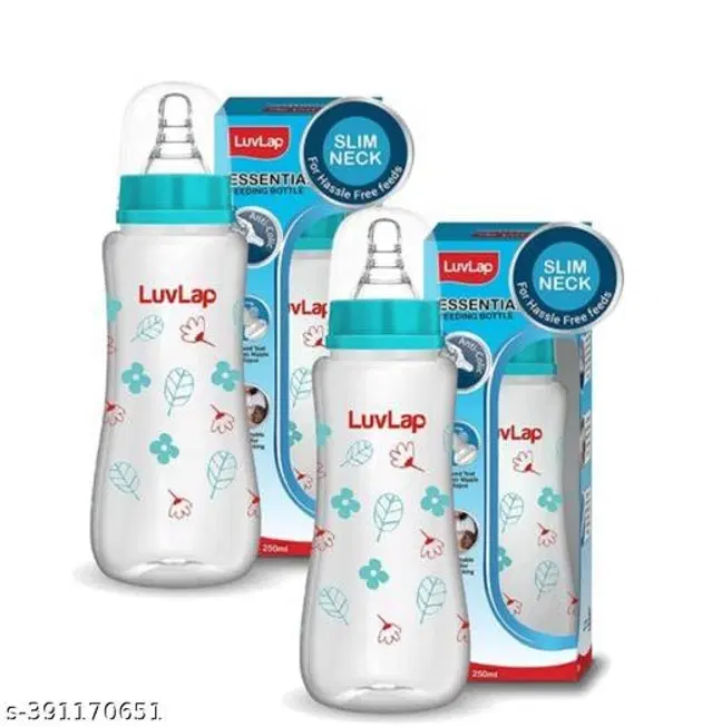 LuvLap Plastic Feeding Bottle for Baby, Multicolor, 250 ml, Pack of 2