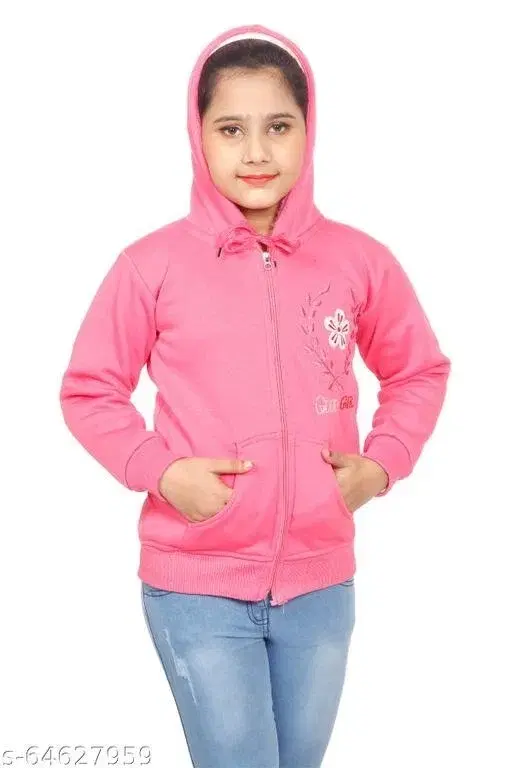 Light Fleece Printed Hoodie for Girls, Light Pink (2-4 Years)