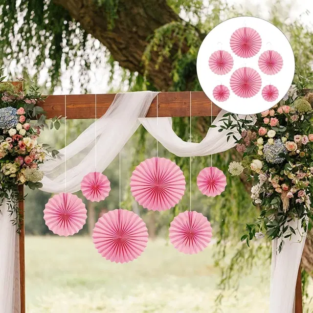 PARTYMASH 6Pcs Mergenta Pink Paper Fan Decoration for Birthday Decorations Items for Boys/Paper Fans Decoration, Mergenta Pink, Pack of 6