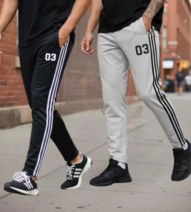 Cotton Blend Printed Track Pant for Men, Black & Grey, Pack of 2 (S)