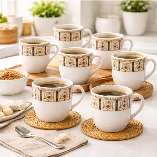 Ceramic Tea & Coffee Cup, White, Pack of 6 (140 ml)