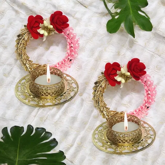 Metal Designer Tealight Candle Holder, Multicolor, 8x8x8 cm, Pack of 2