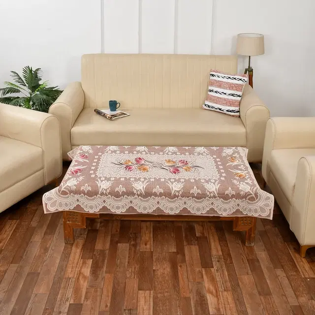 Jute Printed Table Cloth, Cream, 40x60 inches