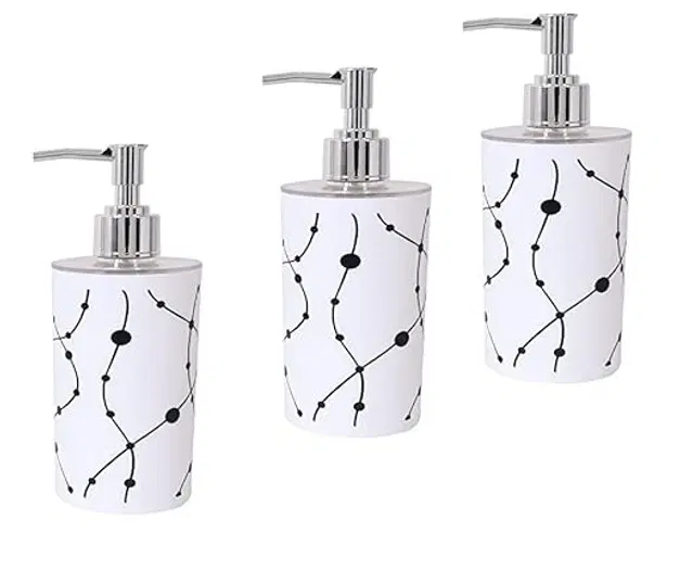 Plastic Long Lasting Liquid Soap Dispenser, White, 350 ml, Pack of 3
