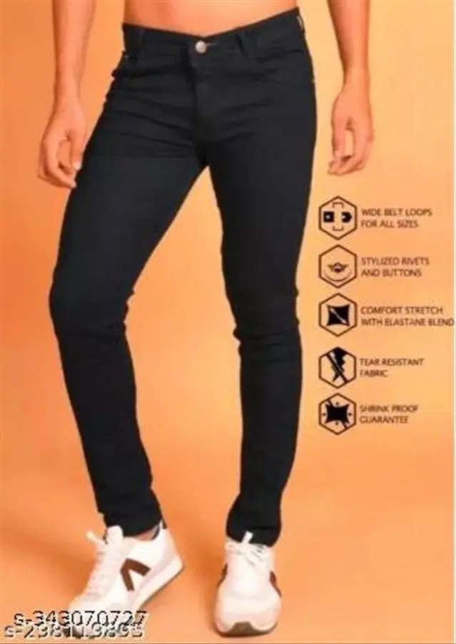 Denim Slim Fit Jeans for Men (Black, 28)