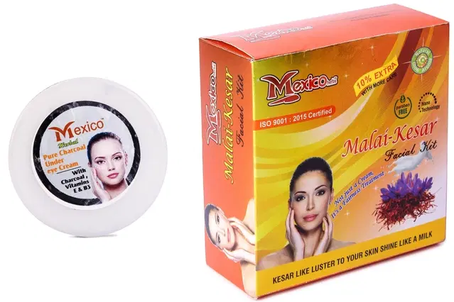 Maxico Herbs Malai Kesar Facial Kit with Charcoal Under Eye Cream, Pack of 2