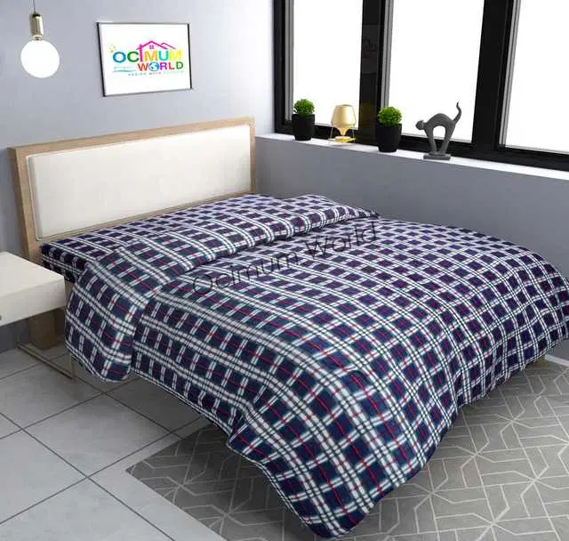 MORADO Double Bed Woolen Fabric Checkered Duvet Cover for Winters, Blue, 90X100 Inches, M-16