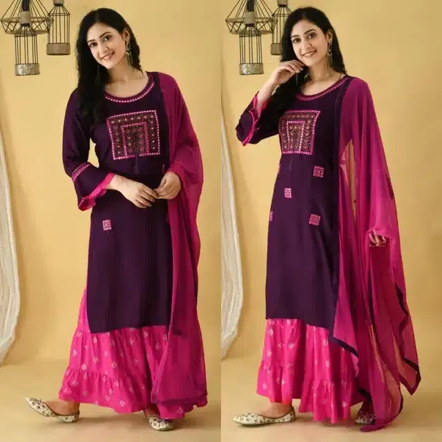 Embroidered Kurta Set with Dupatta for Women (Pink, M)