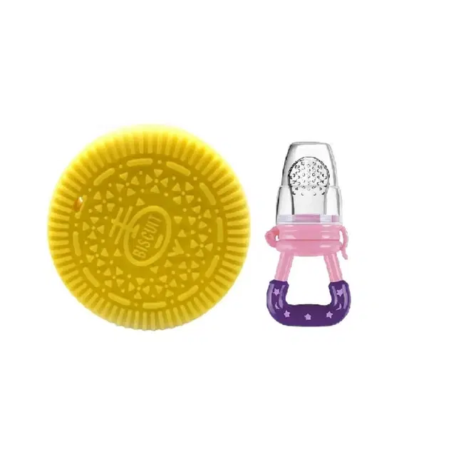 Silicone Teether with Fruits Feeder, Multicolor, Set of 2