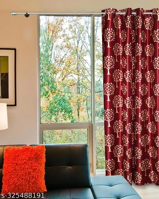 KANUSHI Industries® 1 Pieces Washable Polyster Eyelet Door Curtain Set (Maroon) (7 FT)