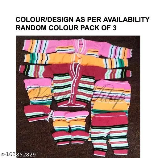 Woolen Clothing Set for Kids, Set of 3 (Multicolor, 0-3 Months)
