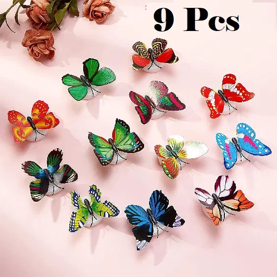 Plastic LED 3D Butterfly Wall Stickers, Multicolor, Pack of 9