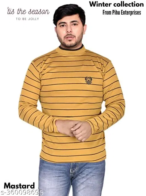 Woolen Striped Sweater for Men (Mustard, L)