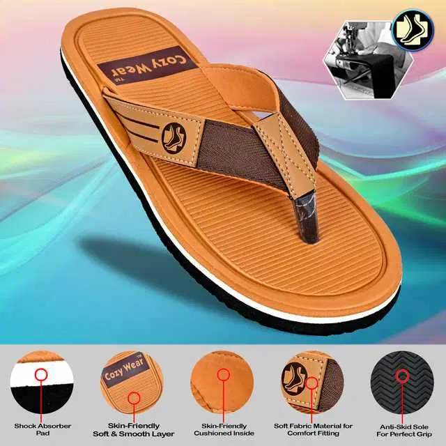 Men Casual Slippers (Tan, 6) (HF-6)