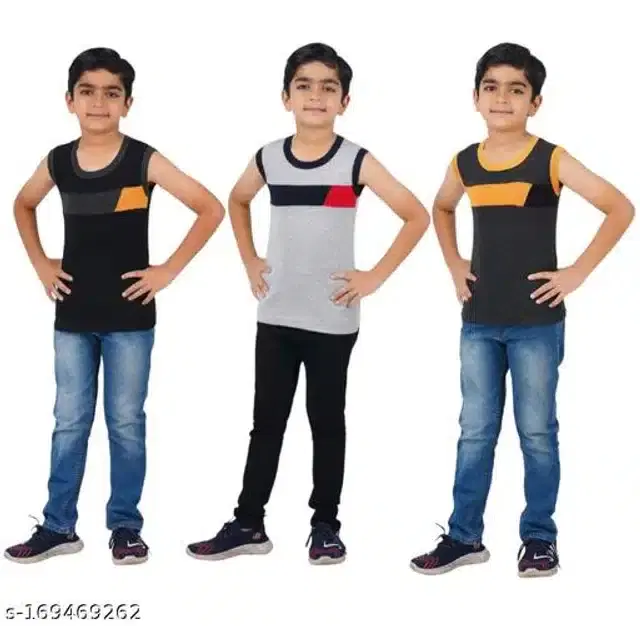 Cotton Vest for Boys, Pack of 3 (Multicolor, 3-4 Years)