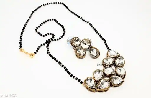 Alloy Mangalsutra With Earring for Women, Black