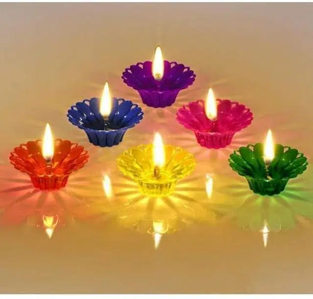 Plastic 3D Shadow Reflection Floating Diwali Diyas, Multicolor, Pack of 24