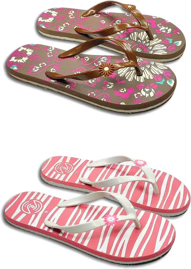 Flip Flops for Women, Pack of 2 (Multicolor, 8)