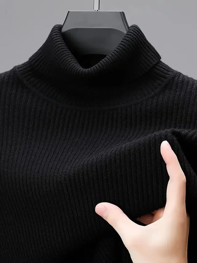 Poly Cotton High-Neck Sweatshirt for Men, Black (S)