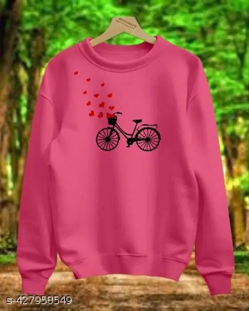 Cotton Printed Sweatshirt for Women (Dark Pink, S)