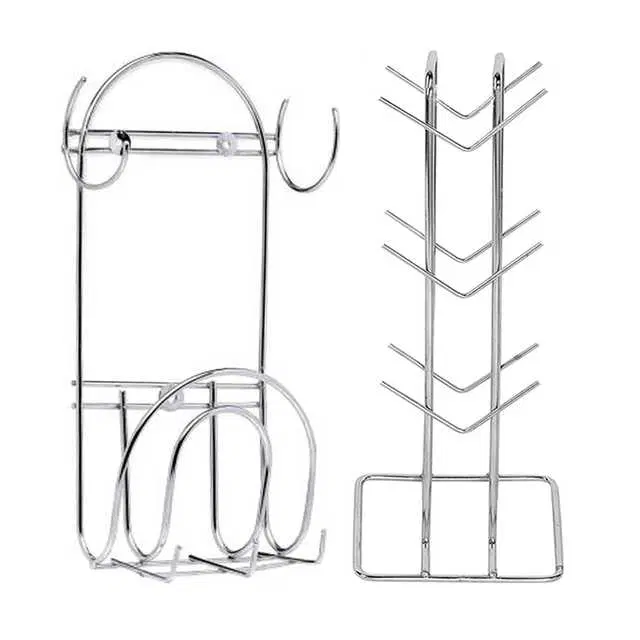 Stainless Steel Cup Stand & Chakla Belan Stand With Hook For Kitchen, Set of 2, OC-006