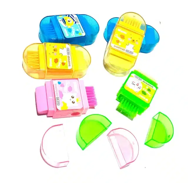 3 in 1 Eraser, Sharpners & Brush, Multicolor, Pack of 6