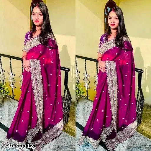 Chiffon Embellished Saree For Women, Pink