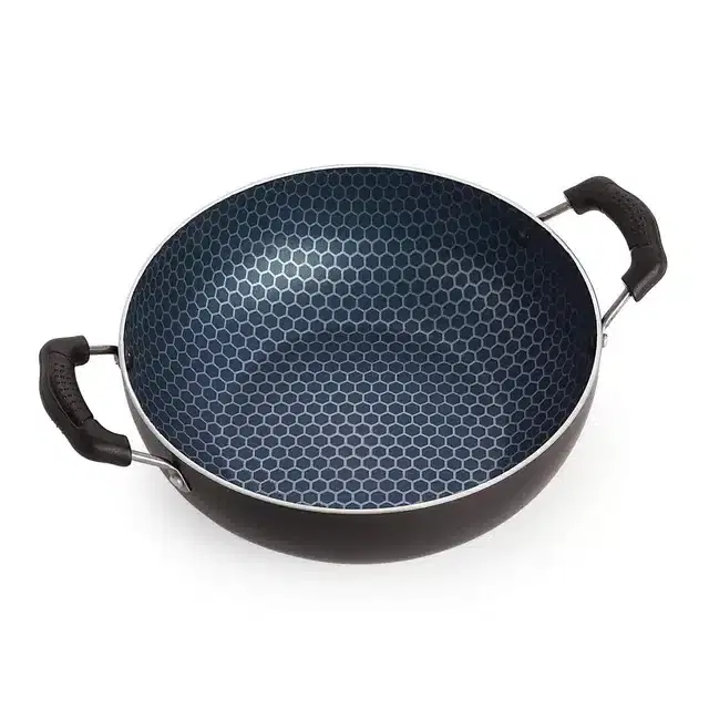 NIRLON Aluminium Kadhai, Black, 1800 ml