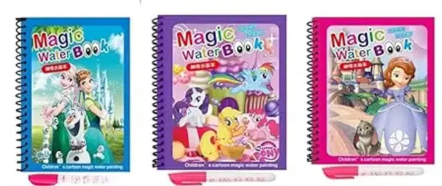 Reusable Quick Dry Water Painting Book with Doodle Pen for Kids, Multicolor, Pack of 3