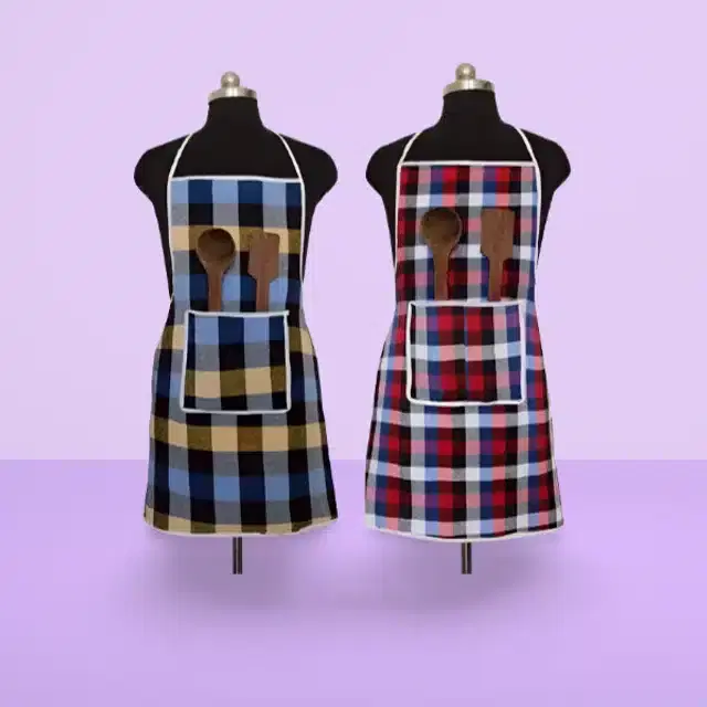 Cotton Kitchen Aprons, Multicolor, Pack of 2