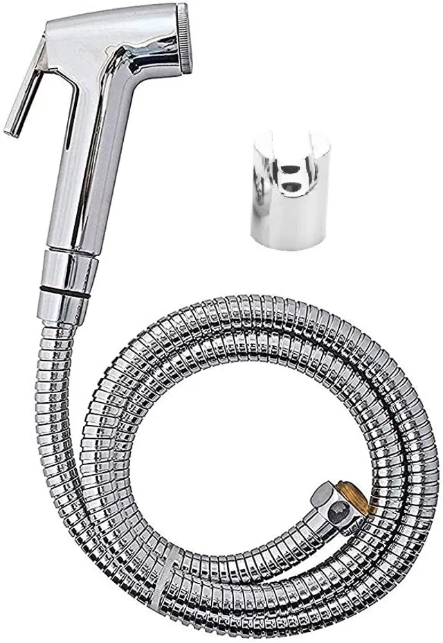 Safari Health Faucet Gun with 1 Meter Flexible Hose Tube & Holder, Silver, Set of 1