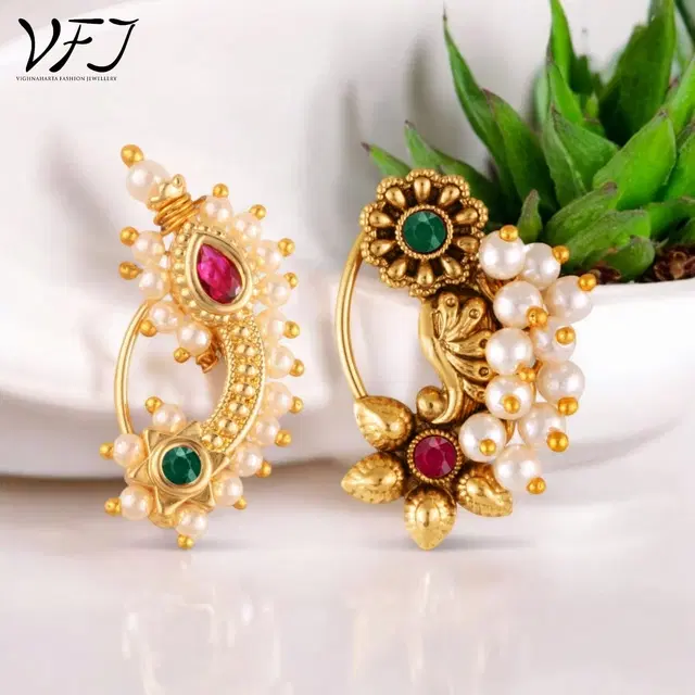 Alloy Nath Nosepins for Women, Pack of 2 (Multicolor)