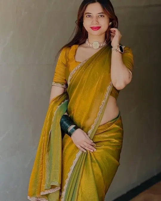 Satin Solid Saree for Women, Gold (6.3 m)