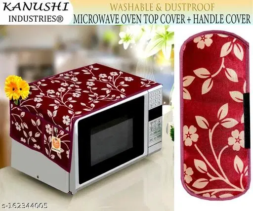 KANUSHI Industries® Microwave / Oven Top Cover With 4 Utility Pockets + 1 Pc Handle Cover (MICRO-MAROON-RAJ+1-HANDLE)