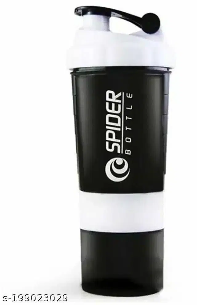 Plastic Gym Shaker and Sipper, Black & White, 500 ml