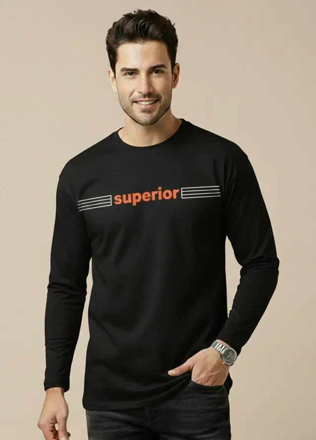 Polyester Printed T-shirt for Men, Black (L)