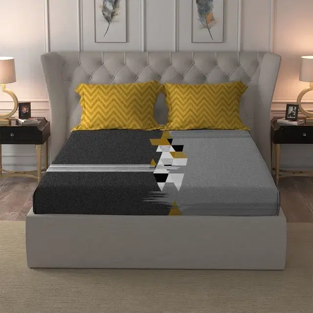 myTrident Urban Comfort 144Tc 100% Cotton Double Bedsheet 90x100in Grey/Brown