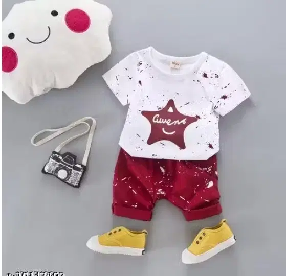 Cotton Blend Printed Clothing Set for Boys, Grey (12-18 Months)