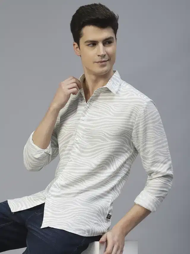 Full Sleeves Printed Shirt for Men (White, S)