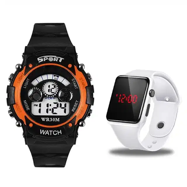 Digital Watch for Kids, Pack of 2 (Black & White)